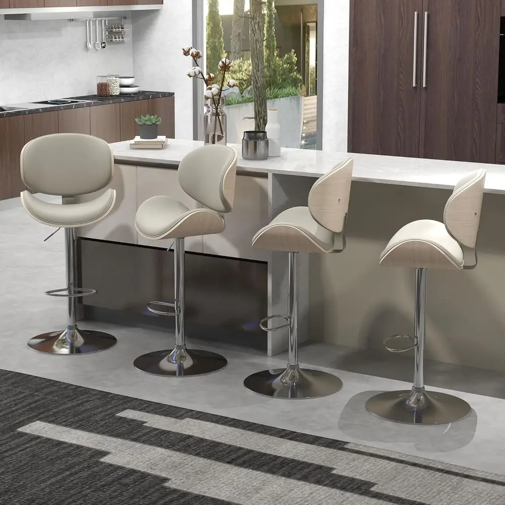 

Набор из 4-х современных регулируемых поворотных барных стульев с сиденьем из искусственной кожи и спинкой для кухонной стойки и обеденной зоны