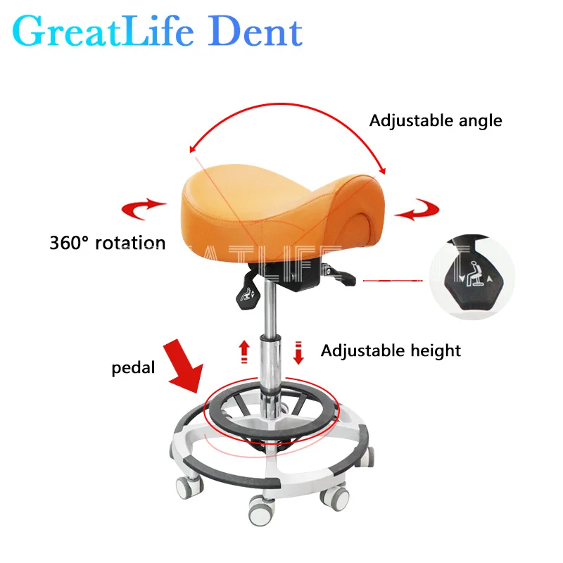 GreatLife Dent Doctors Chair High Quality PU Leather Height Adjustable Dentist Opertional Dentist Seat Mobile Office Chair