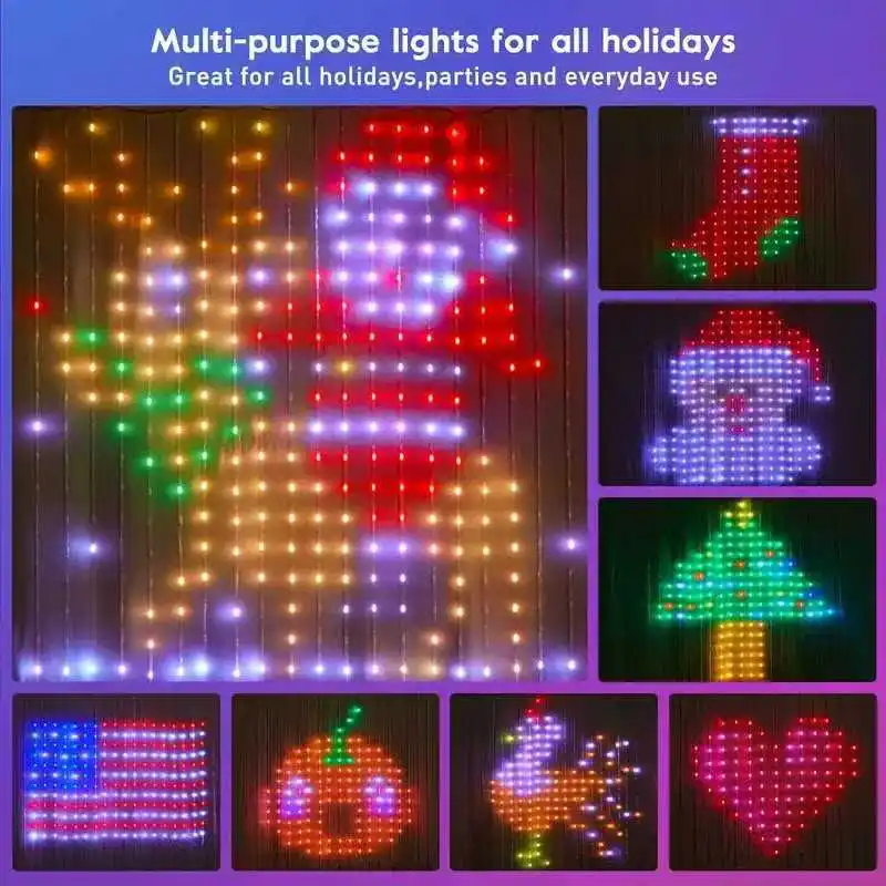 LED Curtain Lights App Control DIY Patterns Music Sync USB Powered Fairy Ambient Lights Indoor Outdoor Party Window Decoration
