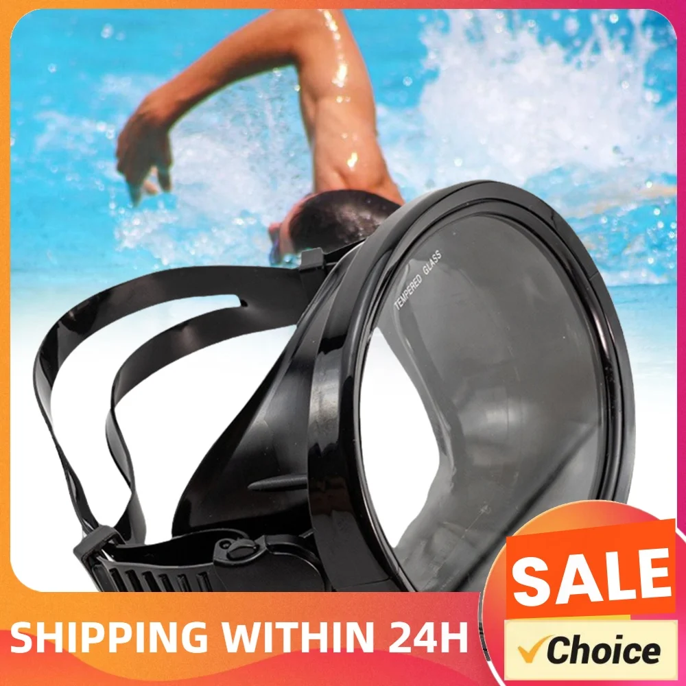 Oval Diving Mask Spearfishing Mask Tempered Glass Lens Single Lens Scuba Mask Anti- Scuba Goggles Adjustable for Men Women