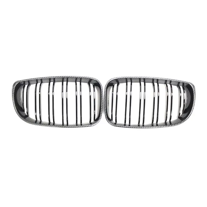 Firmly 1 Pair Front Kidney Grille For BMW E87 Carbon Fiber Double Line Left Right Front Grills Frame Trim