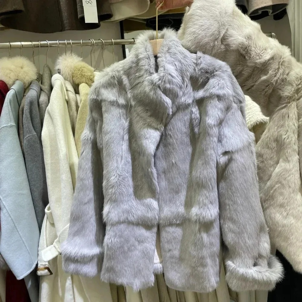 เสื้อโค้ทขนกระต่ายแท้สำหรับผู้หญิง ฤดูหนาว แฟชั่น เสื้อแจ็คเก็ตขนสัตว์อุ่นๆ หรูหรา ขนกระต่ายธรรมชาติ สำหรับผู้หญิง