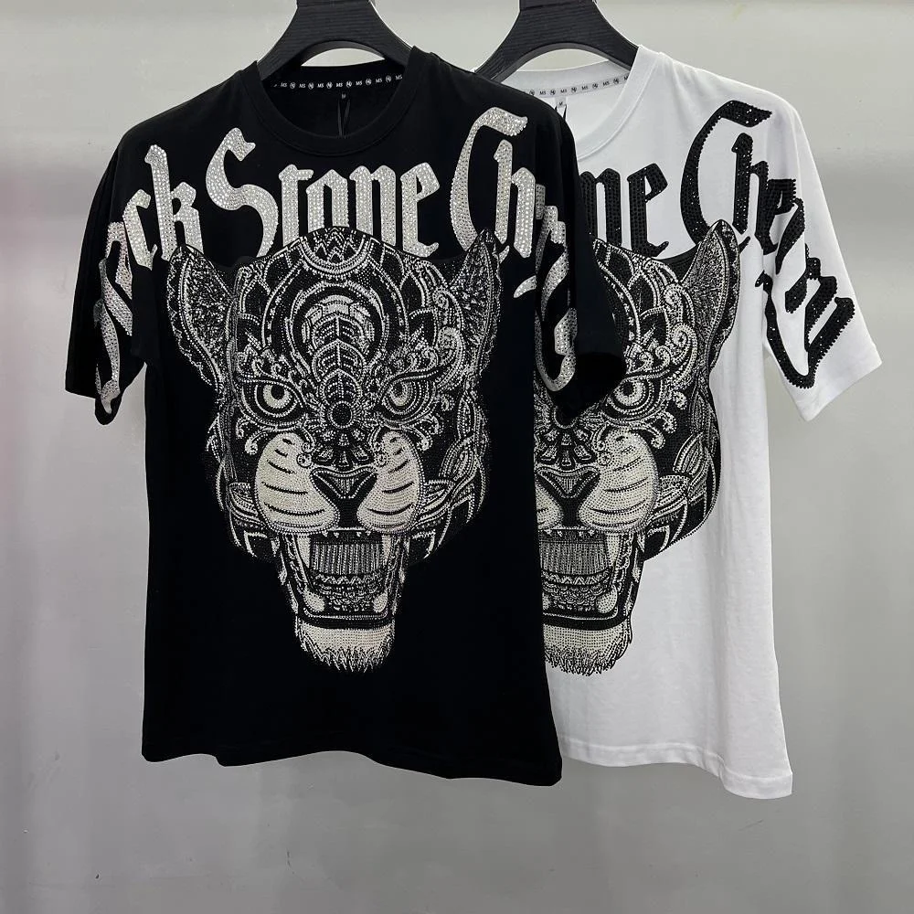 Summer New Heavy Industry Hot Diamond Printing Round Neck Short-sleeved T-shirt Handsome Men's Fashion Trend Loose Casual Top