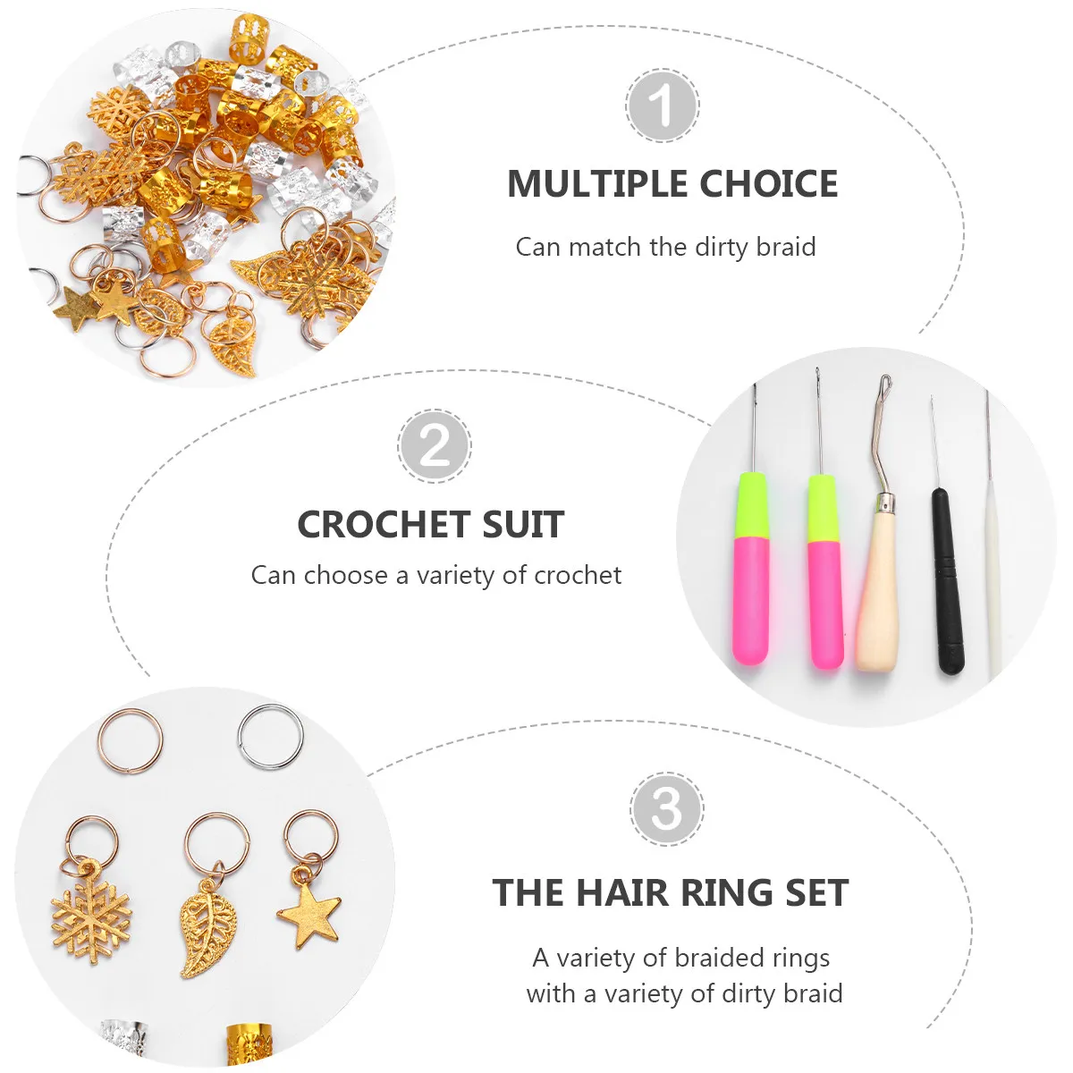 68Pcs Creative Dreadlocks Tool Set Metal Hair Cuffs Knitting Needles Dreadlocks Hook for Easy Grip Non Slip Hair Interlocking