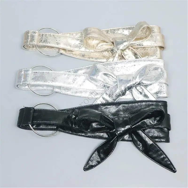 

New Fashion PU Leather Women Waistband Adjustable Long Wide Bow Waist Cincher Belt Corset For Dress Casual Party Outfits