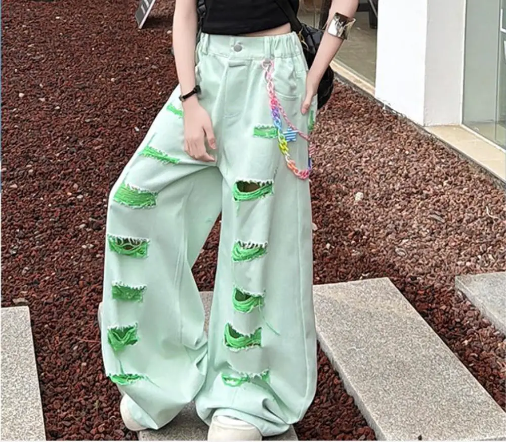 

Kids Clothing Sets New Fashion Teen Girls Colorful Butterfly Crop Top+Hole Wide Leg Jeans 2PCS Children's Hot Deals Outfits 14Y