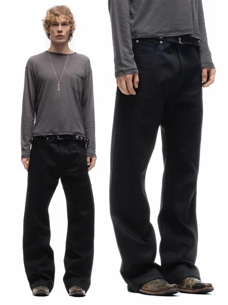 

Джинсы No Faith Studios Pure Black Original Denim Bootcut, красные, повседневные, прямого кроя, мужские, зимний сезон
