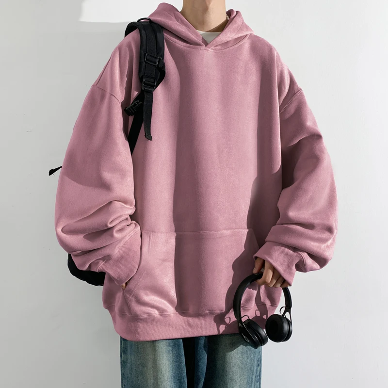 

American Retro Suede Hoodie Men's Spring Autumn New Loose Color Casual Jacket Boys' Top Fashionable Youth Poplin