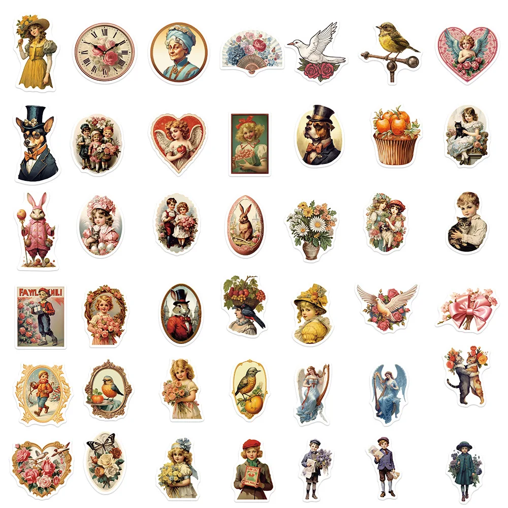 10/30/50PCS Vintage Old Times Cartoon Stickers Victorian Cute Angel Decals Suitcase Scrapbook Phone Laptop DIY Waterproof Toys