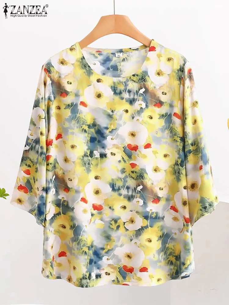 ZANZEA Camicetta con stampa floreale vintage Donna Autunno Camicie bohémien 2025 Moda Top Manica 3/4 O-Collo Casual Allentato Blusas Femininas