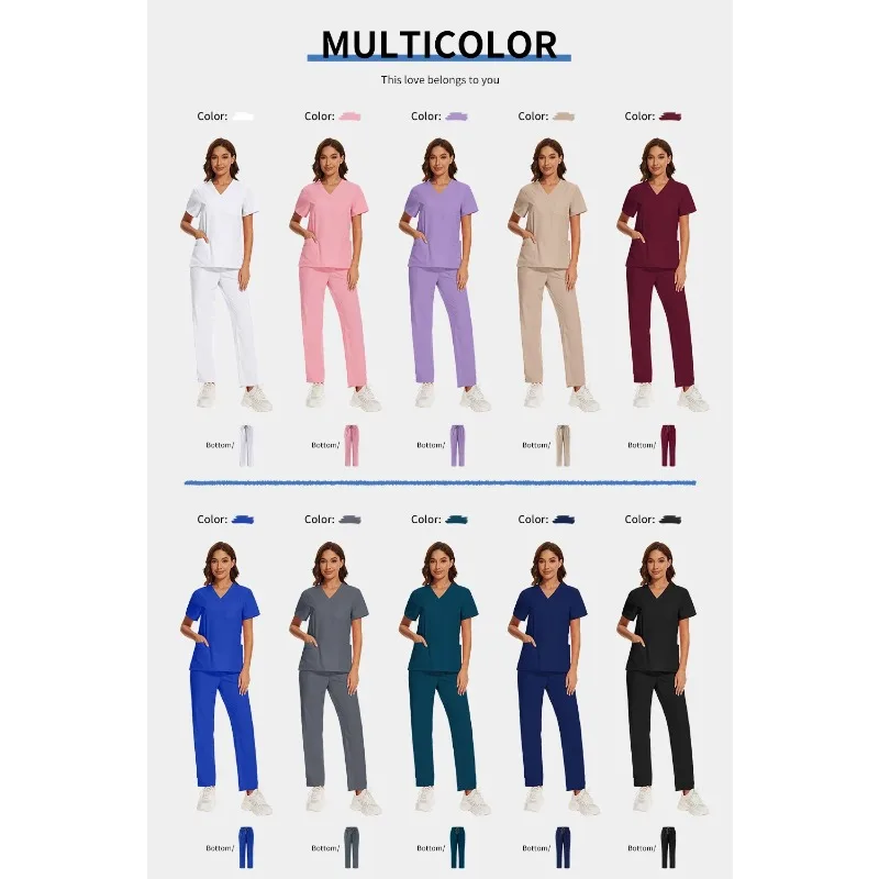 Elastic V-neck Short Sleeved Tops Pants Suit Operating Room Surgical Uniform Wholesale Dental Veterinary Scrub Set Work Uniforms