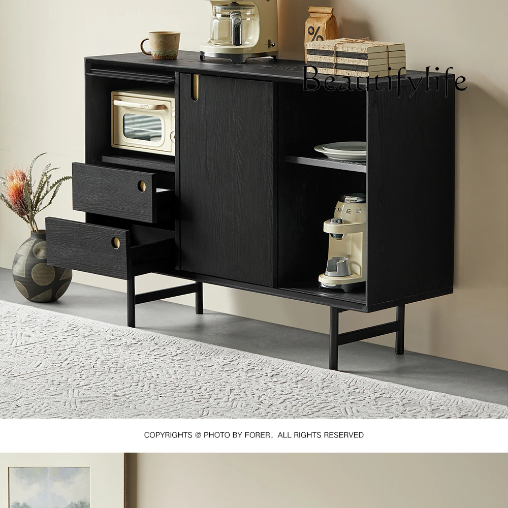 Solid Wood Sideboard Black Tea Cabinet Living Room Storage Cabinet Storage Cabinet Ash Wood Entrance