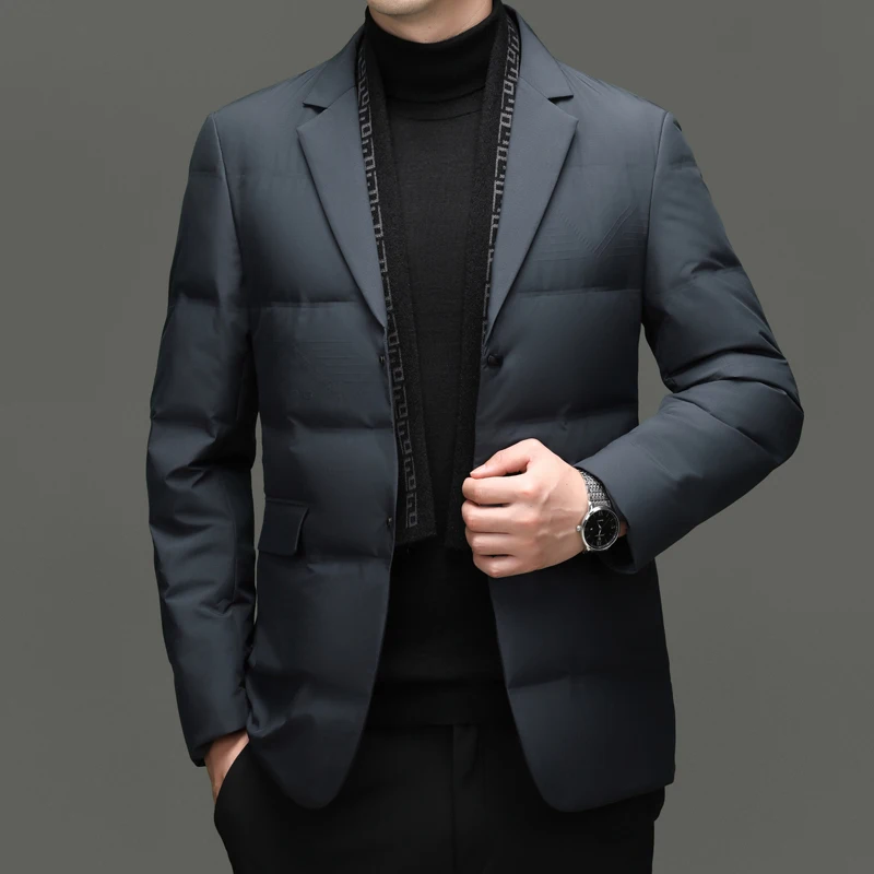 

High-quality men's fashion new 90% white duck down suit men's wear detachable scarf suit down jacket men's coat