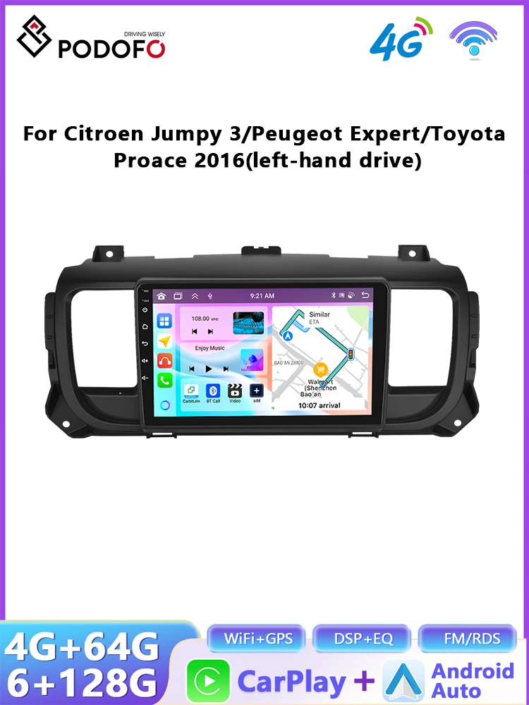 Podofo 9 inch autoradio voor Citroen Jumpy 3/Peugeot Expert/Toyota Proace 2016 draadloze CarPlay Android Auto WiFi GPS stereo - afbeelding 2