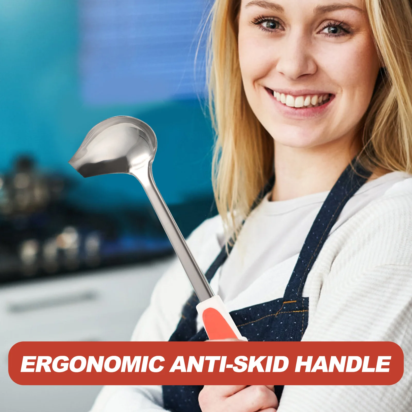 

Anti-slip Crooked Mouth Spoon Stainless Serving Spoons with Handle Steel Slotted for Cooking Spurdle