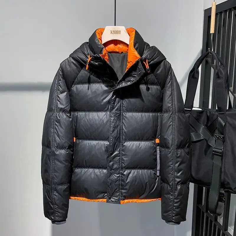 Winter Men's Cotton Jacket Glossy Surface Design Style Hooded Windproof Collar Casual Anti-Cold Wear Comfortable Long Sleeve