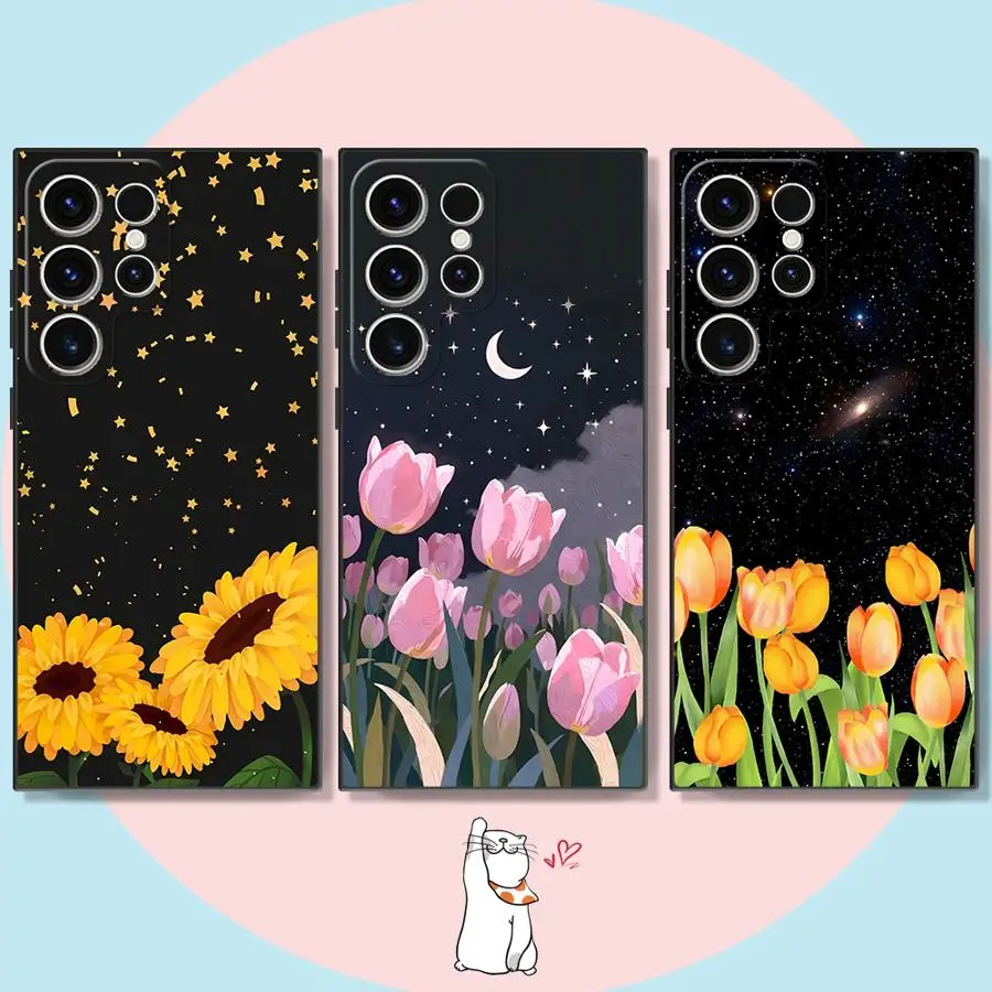 Midnight Sunflowers Case for Samsung Galaxy S26 S23 Note 20 Ultra 8 9 10 S25 Ultra S20 S10 S9 S21 FE S24 Plus Funda Phone Cover