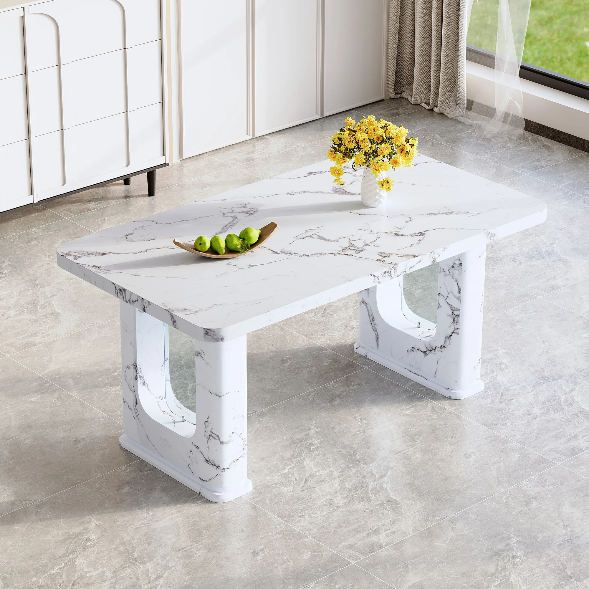

*Modern Stylish Marble-Patterned Dining Table Featuring Transparent Glass Design, Delicate Texture, and Minimalist Durability