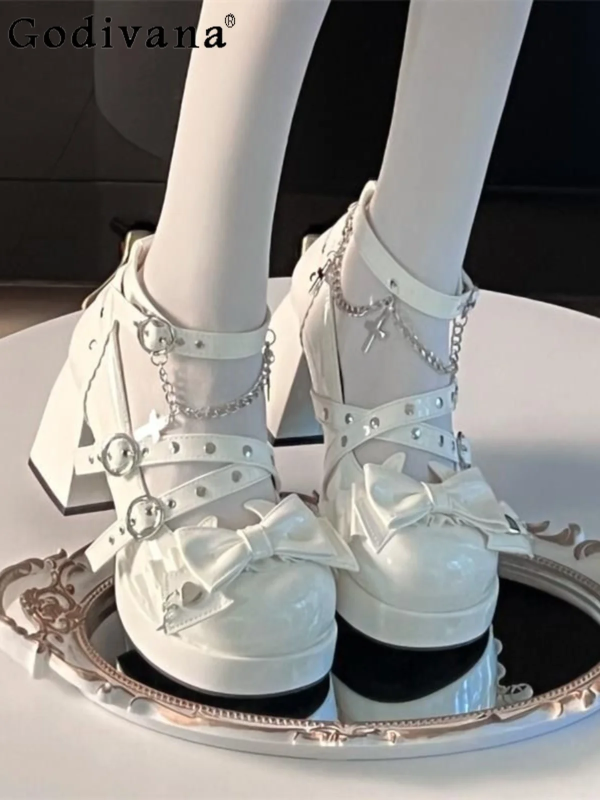 

Japanese Lolita Platform Bow White High Heels 2024 Summer New Fashion Elegant Princess Shoes Y2k Mary Jane Shoes for Women