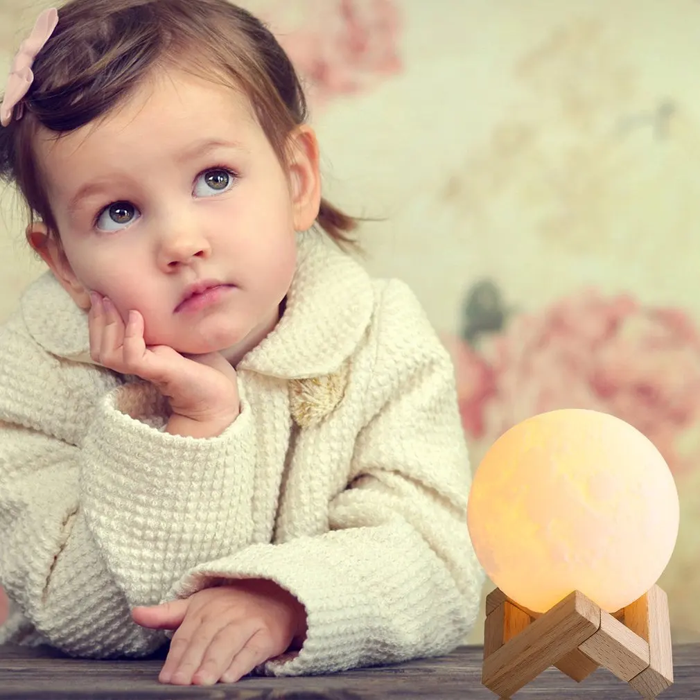 Recarregável LED Moon Lamp, 3D Print, Night Light, Criativo, Interruptor De Toque, Decoração Do Quarto, Presente De Aniversário