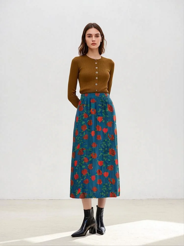 

Miyake Pleated Spring and Summer New 2025 Princess Skirt Pleated Women's Print Slimming A-line Plus Size Retro Style Half Skirt