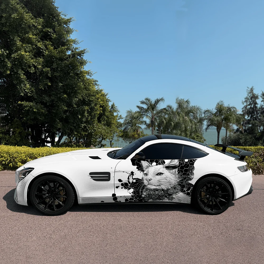 

Dark Style White Cat Car Vinyl Wraps Decal Self-adhesive PVC Sticker Suitable for Trucks SUV Decoration Auto Accessories Gift