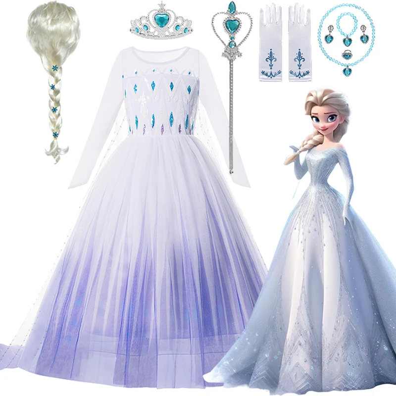 

Disney Children Elsa Princess Dress Frozen Girls Cosplay Costume Elsa Costume Halloween Carnival Birthday Party Frozen Clothings