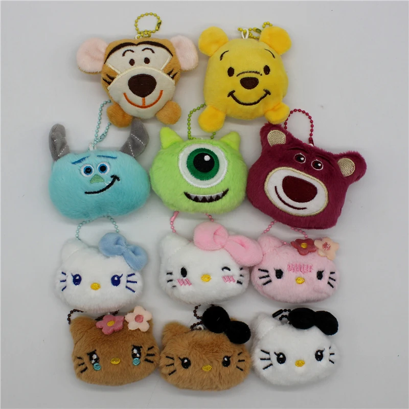 12PIECE Mike Sulley TIGGER Hello Kitty Plush Keychain POOH Plush Doll Toys Kuromi Wallet Bag Pendant Headphone Bag Gifts