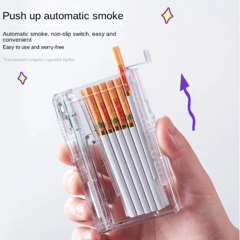 Creative Transparent Automatic Pop-up Cigarette Case Lighter Cigarette Cigarette Case All-in-one Machine Charging Lighter