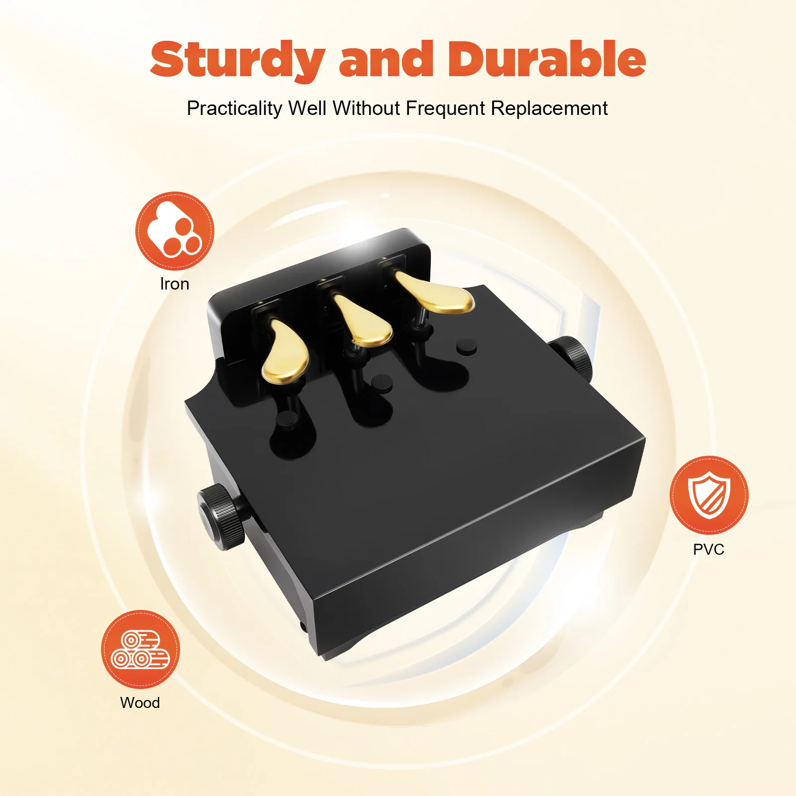 موسع دواسة البيانو لعمر 4-12 سنة من الخشب الحديدي PVC ارتفاع قابل للتعديل باللون الأسود على الطراز الحديث #1