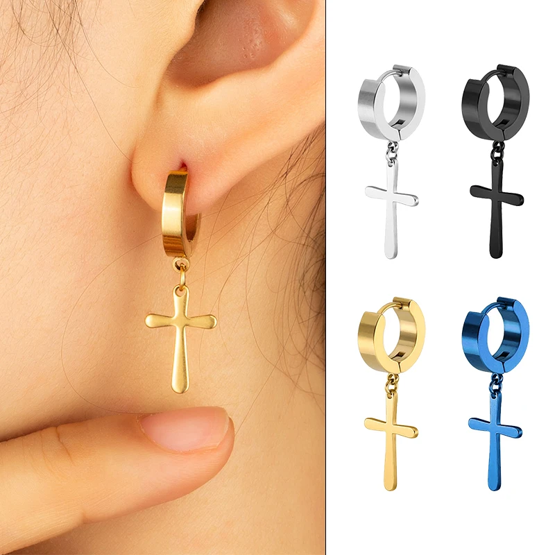 1 Pair Fashion Cross Circle Earring Stainless Steel Punk Dangle Rock Style Earrings Women Men\'s Earrings Fashion Jewelry Gift