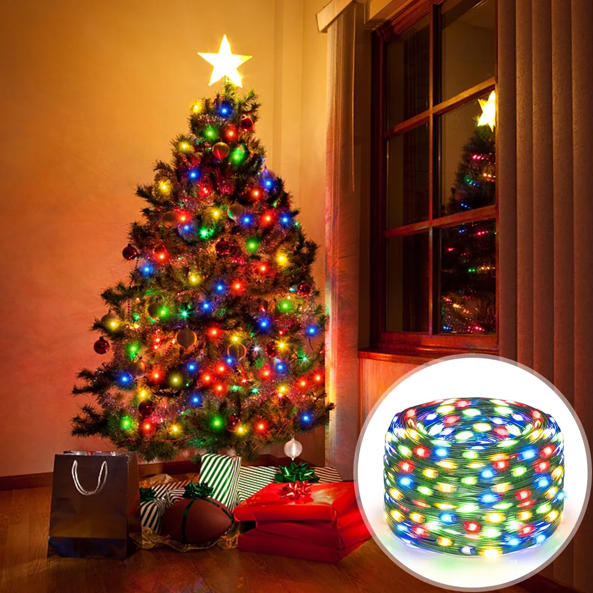 100 متر 50 متر عالية مشرق الجلود الحبل LED سلسلة ضوء مع لوحة طاقة شمسية كبيرة شحن للمنزل حديقة فناء مهرجان الحفلات ديسمبر #4