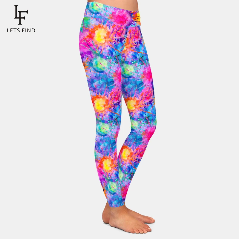 Letsfind pintura a óleo design feminino calças de cintura alta moda feminina conforto macio fitness elasticidade leggings