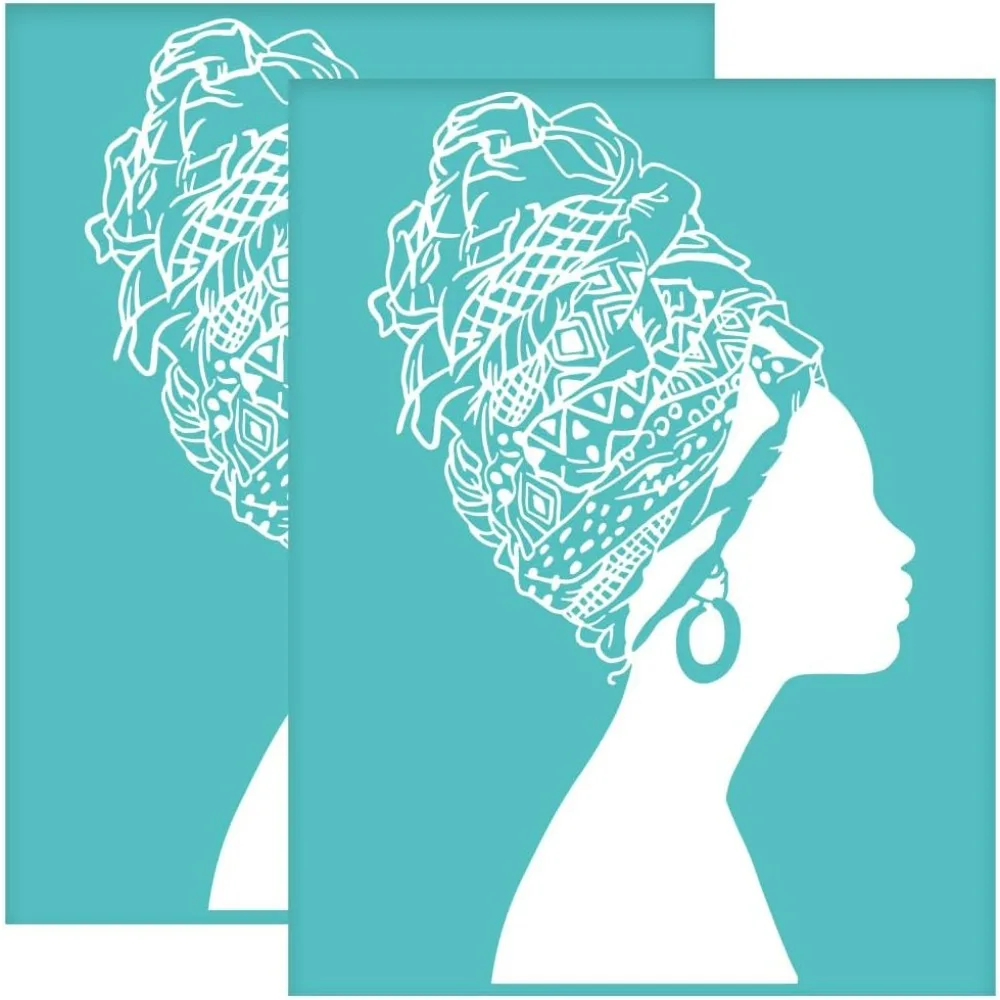 2Pcs 8.6x11 Inch African Tribal Women Self-Adhesive Silk Screen Printing Stencil Human Pattern Silk Screen Stencil Character