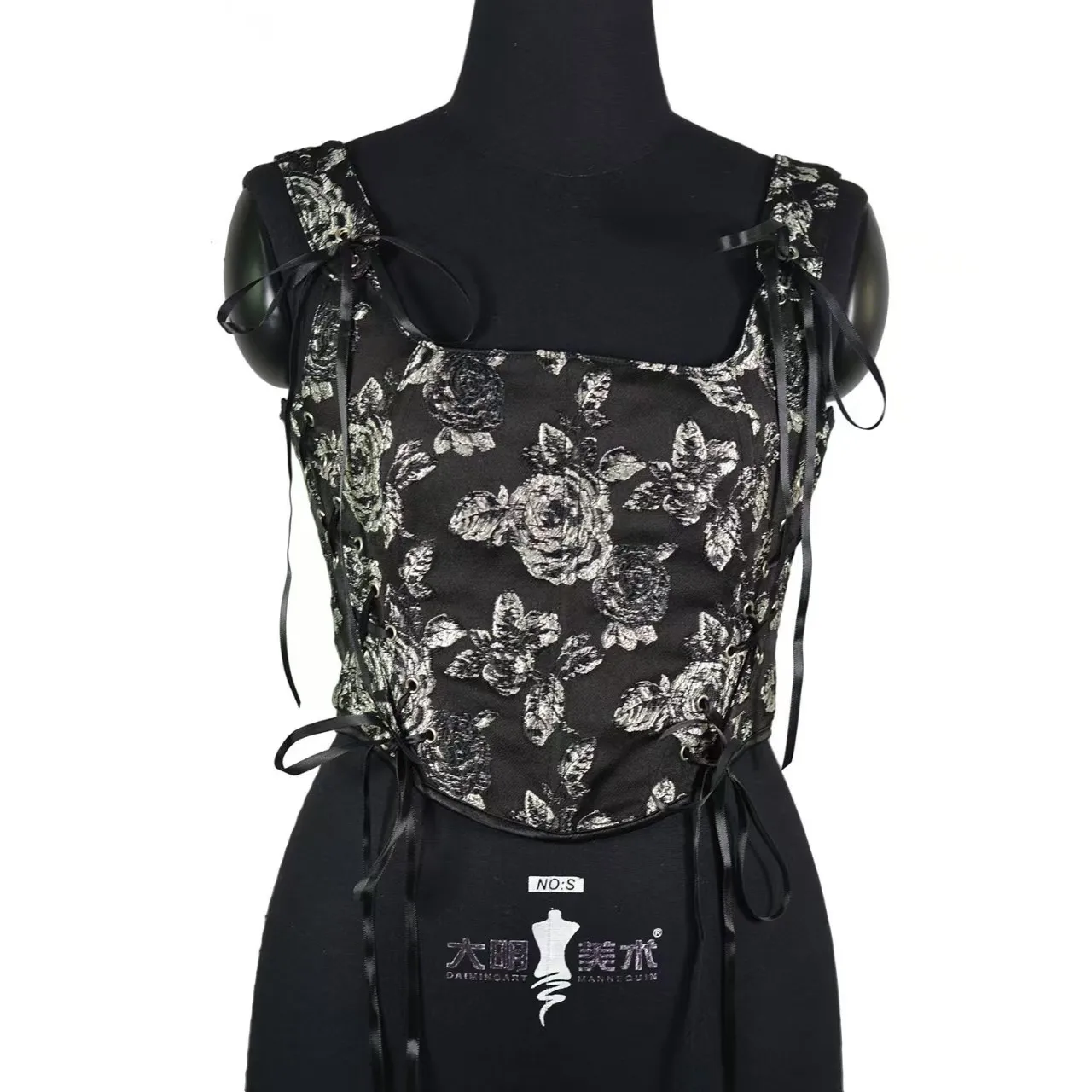 

French black rose double fishbone corset Fuxun corset straps for outer wear high-end elegant fishbone corset