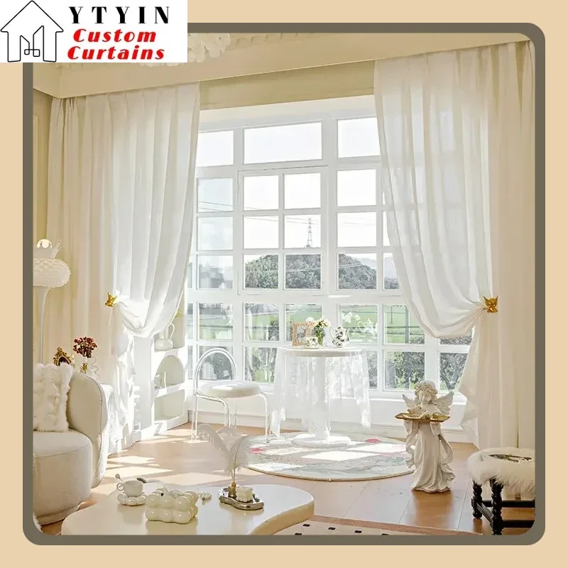 

Модные шторы нестандартного размера для гостиной, столовой, спальни, романтический ретро оконный экран, белый тисненый тюль, утолщенный толстый