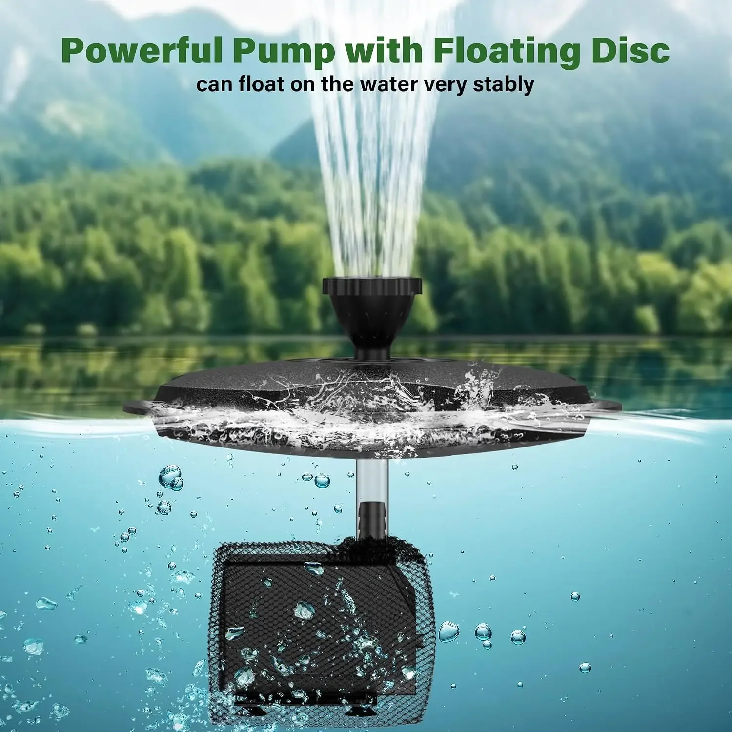 USA StockFloating Pond Fountain with 660GPH Pond Pump, Color LED | Outdoor Pond Fountain with 360° Oxygen Aeration, 27 FT Power