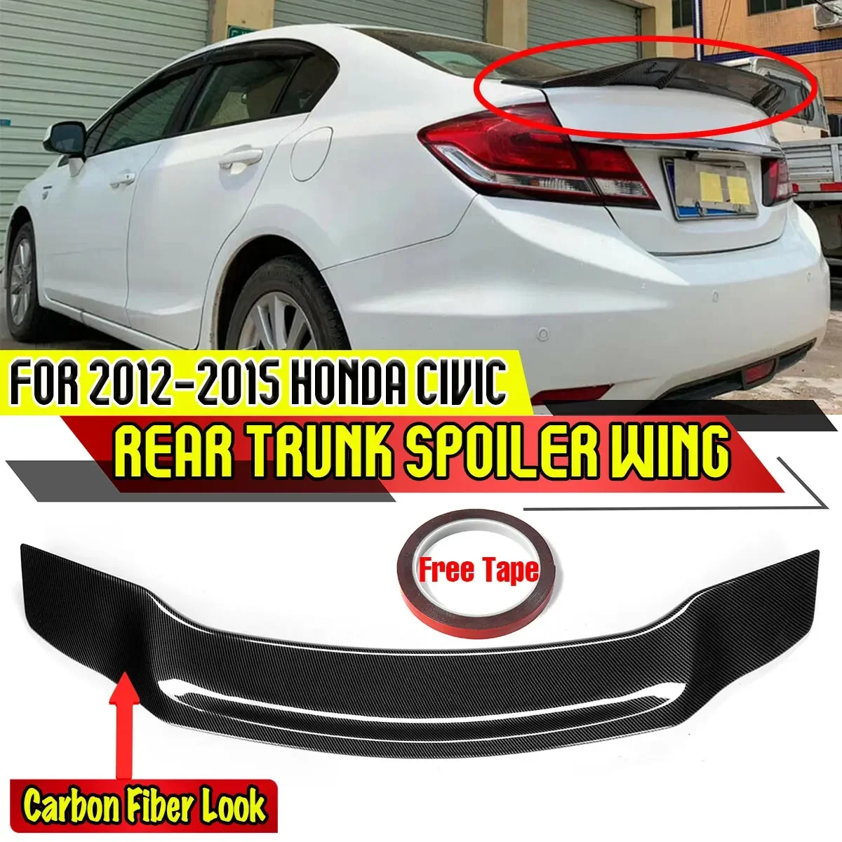 ABS Car Rear Trunk Spoiler Lip Boot Wing Extension R Style Rear Lip Spoiler For Honda for Civic 8th 2006-2011 9th Gen 2012-2015
