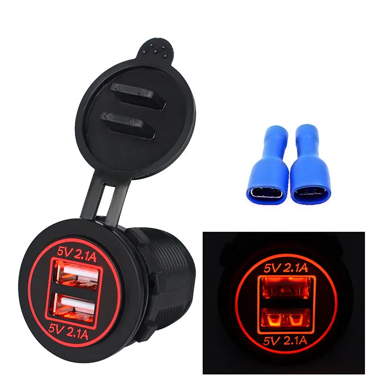 

Автомобильное зарядное устройство 4.2A, двойной USB, с двумя разъемами, для автомобиля, мотоцикла, автодома, лодки, аксессуары для модификации зарядных устройств для мобильных телефонов