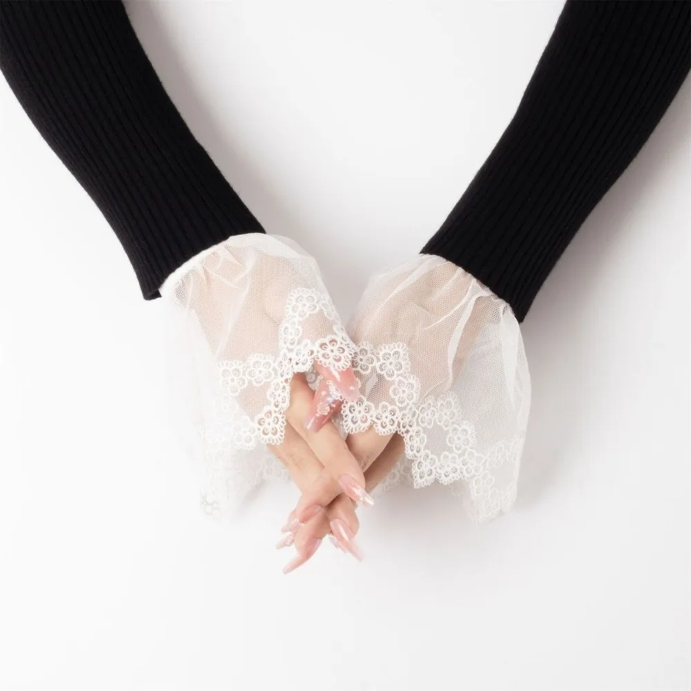 

Элегантные кружевные накладные манжеты с белой цветочной вышивкой, съемные рукава-фальш, эластичные плиссированные рукава-фонарики для свадебных нарядов