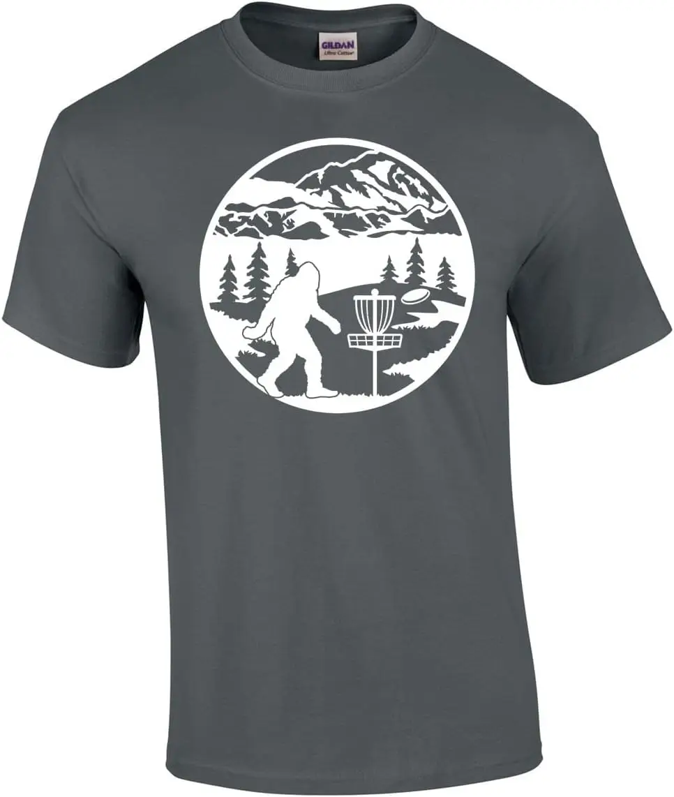 Bigfoot Playing Disk Golf Funny Mens Short Sleeve T-Shirt Graphic Tee