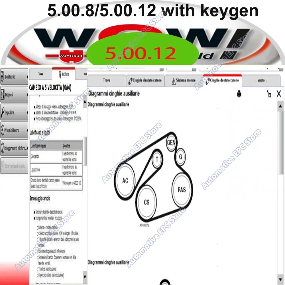 

W-urth WOW V5.00.12 WOW 5.00.8 Car Maintenance Tool obd2 scanner R2 Software Multi-languages with Keygen For Tcs Multi-diag Tool