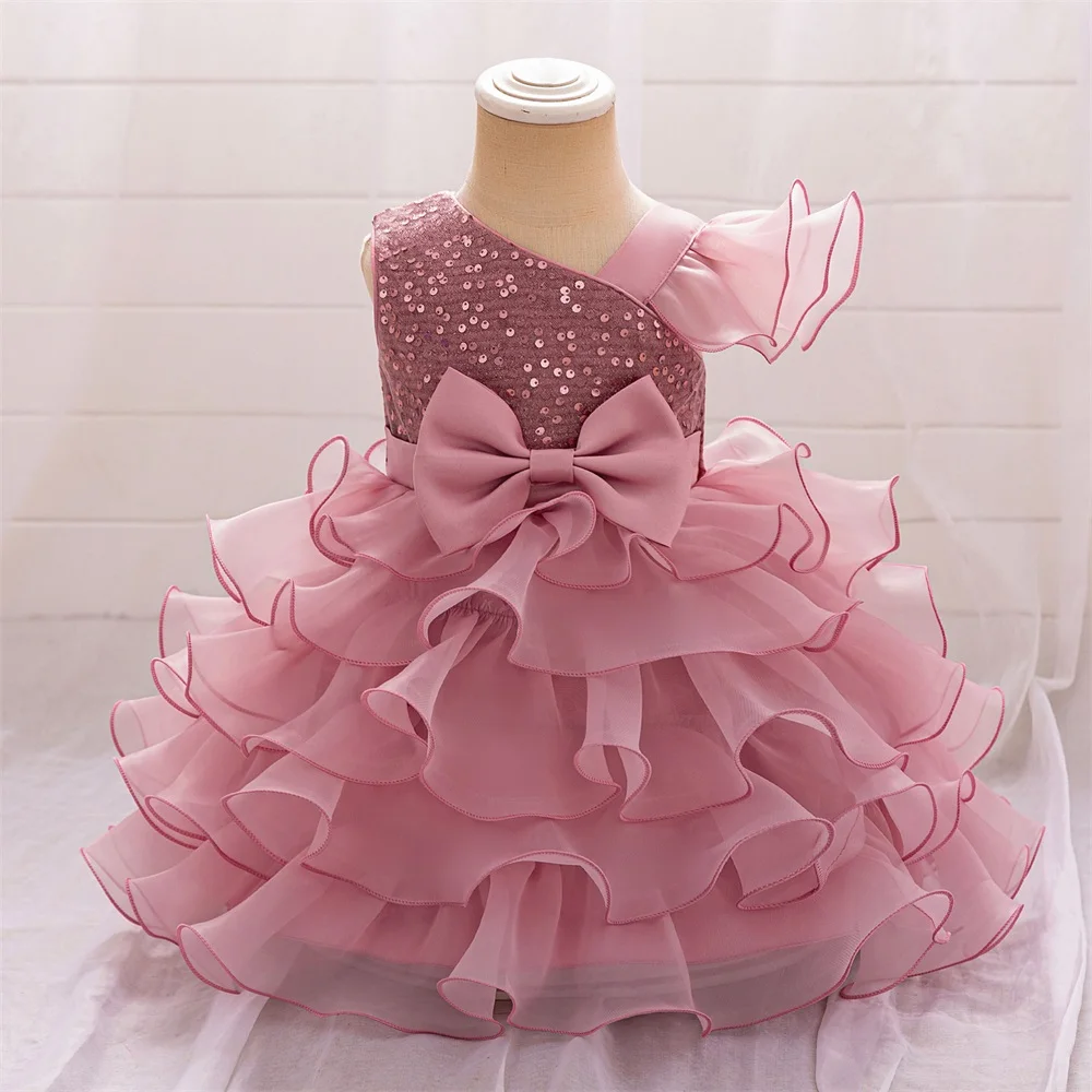 Toddler Kids Sequin Cake Dress Baby Girl Bow 1st Birthday Party Dresses Girls Summer Lace Holiday Clothes Infant Elegant Costume