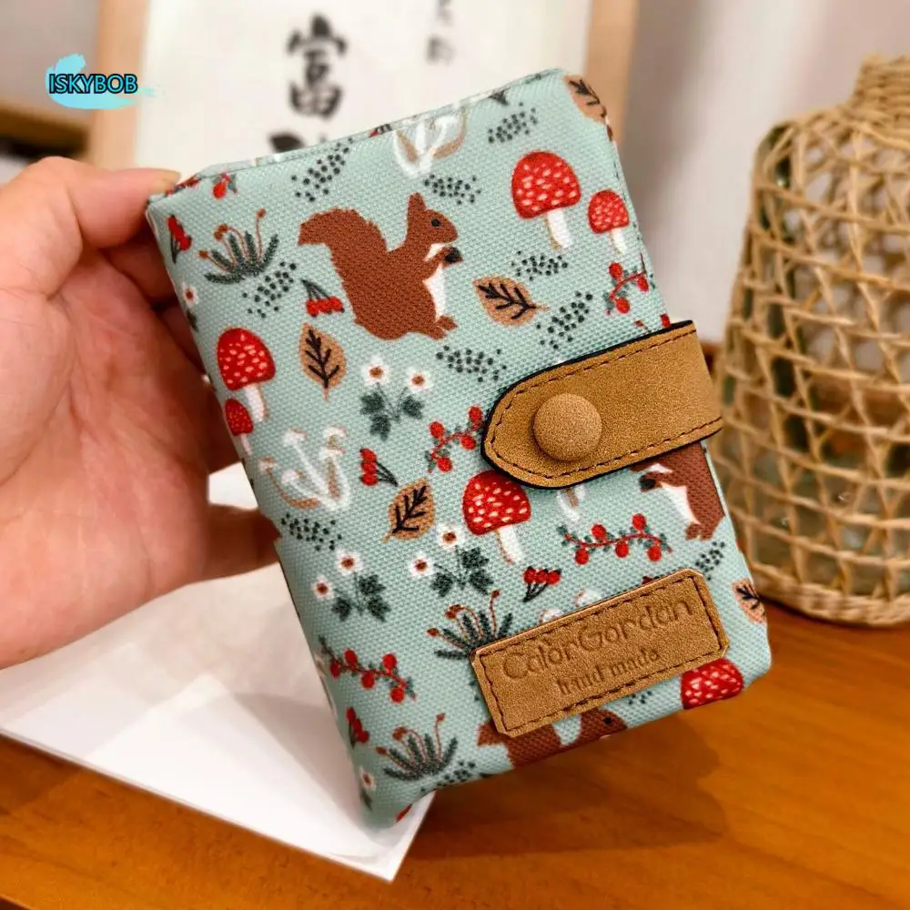 

Casual Korean Style Canvas Wallet Flower Elephant Short Trifold Wallet Multi-function Multi Slot Printed Card Bag Women
