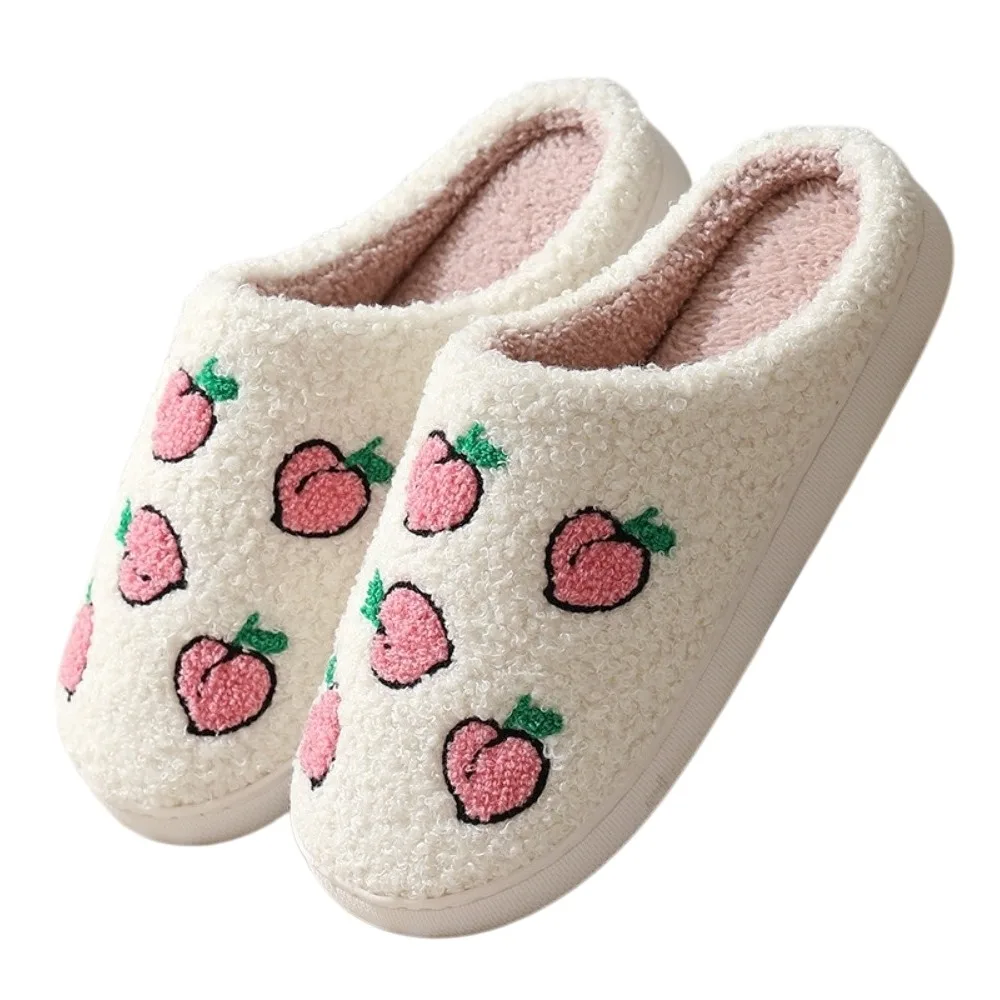 Oranges Peaches Fruit Plush Slippers Watermelon Non-slip Winter Fluffy Slippers Warm Toe Wrap Soft Plush Slippers Student