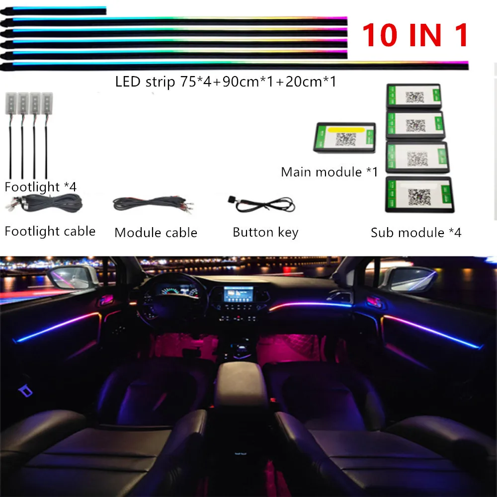 Universele Symfonie Auto LED Omgevingslicht 64 RGB Kleur Auto-interieur Acryl Lichtgeleider Decoratie Sfeerlicht 18/10/6 in 1