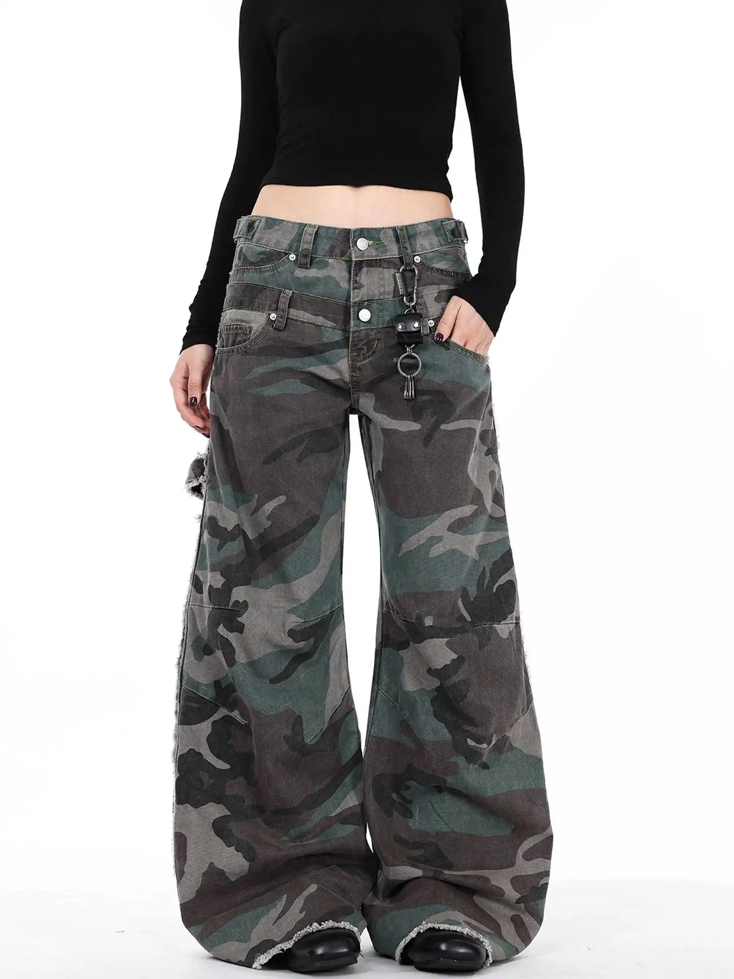

Women's Baggy Camouflage Cargo Jeans Harajuku Vintage Y2k Oversize Denim Trousers Japanese 2000s Style Jeans Pants Clothes 2025