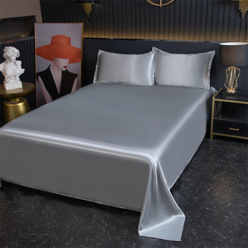 Luxury Flat Sheet Solid Color Satin Bed Sheet Soft Comfortable Bedsheet Rayon Bedclothes Sheet