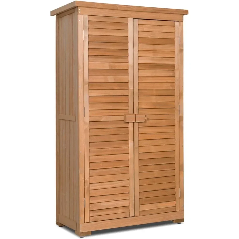 

Outdoor Storage Cabinet, Wooden Storage Shed with Latch, Detachable Shelves & Weather Resistant Pitch Roof