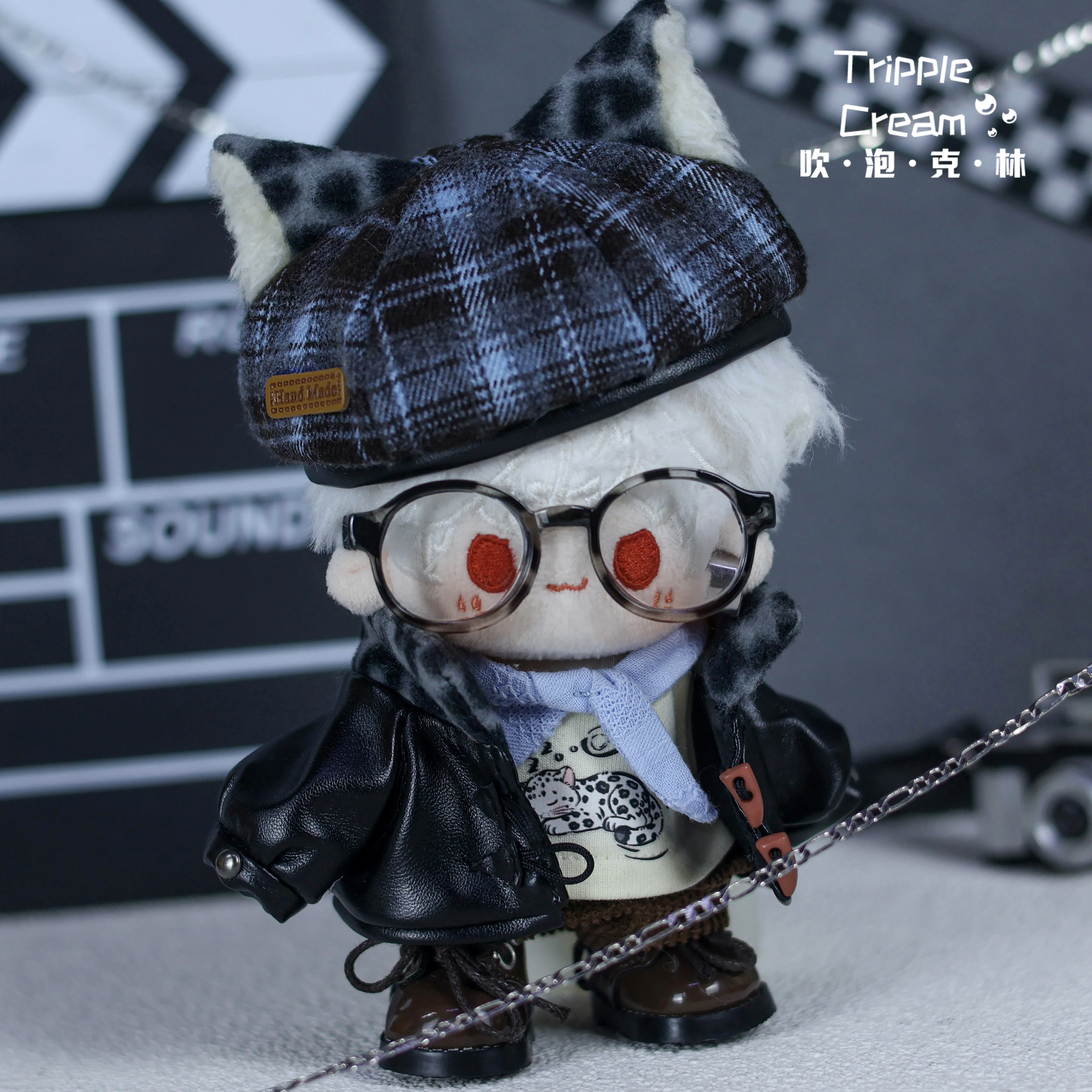 10cm Doll Clothes Snow Leopard Ear Hat Leather Clothes Glasses Clothing Suit Doll Accessories Anime Game Toy Kids Gifts Cosplay